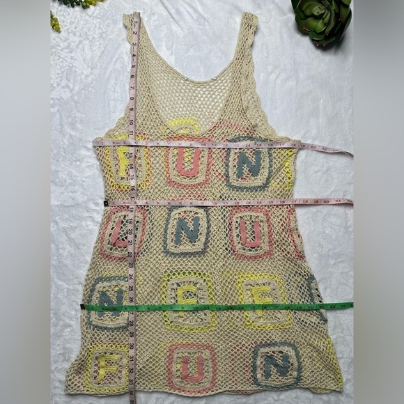 Wildfox Sabrina Fun Granny Square Crochet Mini Dress Cover-up in Cream Pastel - Picture 13 of 14